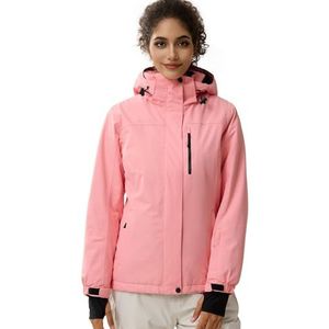 FREE SOLDIER Winterjas voor dames, waterdicht, ademend, warme fleece gevoerde ski-jas, outdoor, winterregenjack met capuchon en volledig verzegelde naden, koraal/roze, XXL