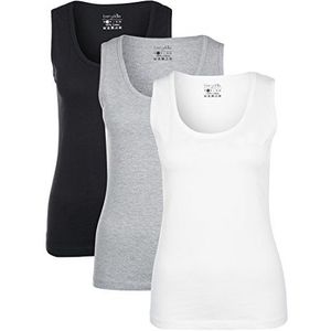 Berydale Dames Tanktop, mouwloos, Zwart/wit/grijs, set van 3, XXL