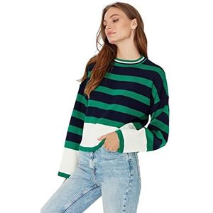 Trendyol Dames Crew Neck Colorblock Regular Sweater Sweater Groen, S, Groen, S