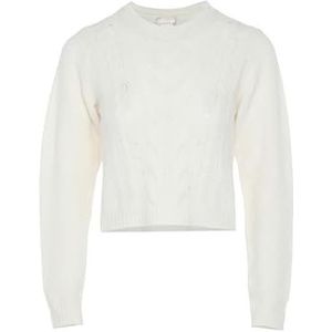 Jalene Dames vintage geribbelde twist-gebreide trui gerecycled polyester wolwit maat XL/XXL, wolwit, XL