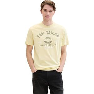 TOM TAILOR Heren T-shirt met logo-print van katoen, 34585, lichtgeel, 3XL