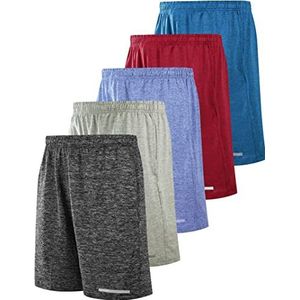 Liberty Imports 5 stuks atletische basketbalshorts voor heren, mesh, sneldrogende activewear met zakken, Heather Houtskool/Lichtgrijs/Rood/Blauw, S