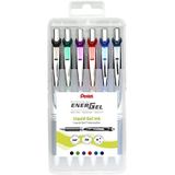 Pentel BL77-6 EnerGel Gel rollerball met drukmechanisme, 0,7 mm kogeldiameter = 0,35 mm lijndikte, navulbaar, opstelbare kunststof doos, inhoud 6 stuks, diverse kleuren