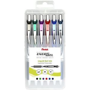 Pentel BL77-6 EnerGel Gel rollerball met drukmechanisme, 0,7 mm kogeldiameter = 0,35 mm lijndikte, navulbaar, opstelbare kunststof doos, inhoud 6 stuks, diverse kleuren