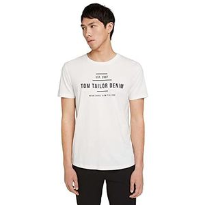 TOM TAILOR Denim Uomini T-shirt met print van biologisch katoen 1026937, 10338 - Soft Light Beige, M