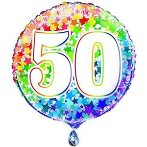Unique Party 55019 - 18"" Folie Regenboog Sterren Nummer 50 Ballon