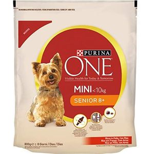 Purina One Mini, Senior 8+ droogvoer voor oudere honden van minder dan 10 kg, rijk aan kip met rijst, 8 verpakkingen van elk 800 g