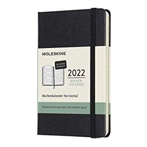 Moleskine - 2021 2022 maandboek, horizontale lay-out, hardcover en elastische sluiting, zwarte kleur, zakformaat 9 x 14 cm, Duitse versie