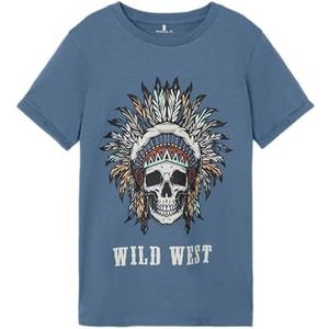 NAME IT Jongens Nkmlasso SS Top Ps Noos T-shirt, Coronet Blue/Print: Indian, 122-128