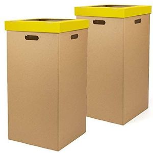 ONLY BOXES, 2 stuks kartonnen bakken, bak met deksel, geel, afmetingen 34,3 x 34,3 x 68 cm (l x b x h), grote afmetingen