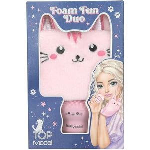 Depesche 13829 TOPModel - Washandje en gezichtssponsje set Beauty and Me, in roze, met kat design, spons om te vullen met lotion