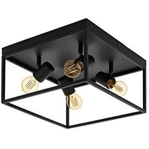 EGLO Silentina Plafondlamp, 4 lichtpunten, modern, industrieel van staal, woonkamerlamp in zwart, keukenlamp, hallamp, plafond met E27-fitting