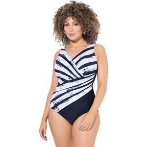 Ulla Popken Badpak voor dames, grote maten, plus size, strepen, softcups, drapering, gerecycled, marineblauw, 42