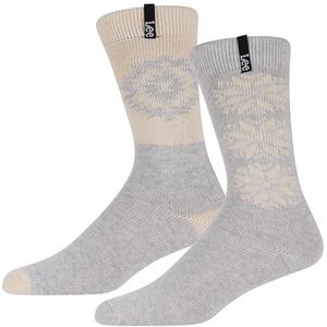 Lee Thermische laarssokken voor dames in grijs/fairisle | Gezellige katoenen rijke gewatteerde sokken voor werk buiten wandelen wandelen anti-blister | Maat 4-7 multipack van 2, Grijze Marl/Ecru
