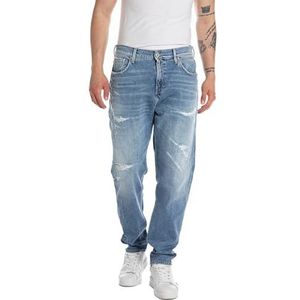 Replay Heren Relaxed Tapered Fit Jeans Sandot Broken Edge collectie, 009, medium blue., 30W / 30L