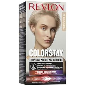 Revlon, ColorStay, Permanente haarkleuring, Langhoudende crème, 100% grijsdekking, Tot 8 weken kleur, Macadamia-olie en Murumuru-boter, N°0.1 Ultra Light Ash Blonde