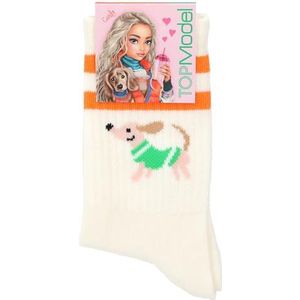 Depesche 12620 TOPModel City Girls - crèmekleurige sokken met oranje strepen en teckelmotief, maat 31-35