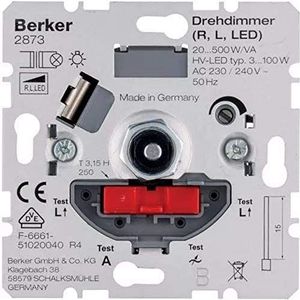 Berker 2873 Dimmer draai-/drukknop 20-500W LED, 20 W, 230 V, (alleen geïnstalleerd door getrainde elektriciens)