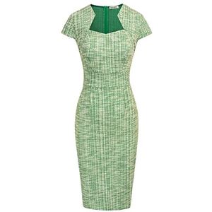 GRACE KARIN Dames vleugelmouwen vintage wiebeljurk potlood & peplum, groen (geruit), M