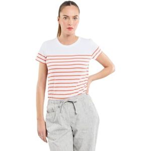 Armor Lux Lichte katoenen bootkraag met korte mouwen en boothals voor dames, Wit/Tigerlily, M