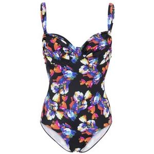 fashy Badpak voor dames (80% PA gerecycled), blauw met bloemenprint, zwart, 42 / D