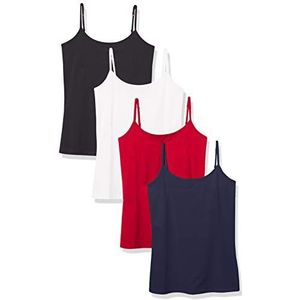 Amazon Essentials Women's Hemd met slanke pasvorm, Pack of 4, Kersenrood/Marineblauw/Zwart, M