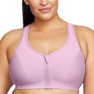 Glamorise Full Figure Plus Size Zip Up Front-Sluiting Sport BH Draadloos # 9266 Lavendel