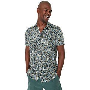 Trendyol Man Regular Basic Shirt Kraag Geweven Shirt, Blauw, XL