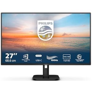 PHILIPS 27E1N1300A - 27 inch monitor, luidspreker (1920x1080, 100 Hz, HDMI, USB-C (65W PD), USB-hub) zwart