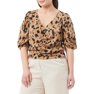 faina Dames gedrapeerd blouseshirt 19526458, camel zwart, XL, camel zwart, XL