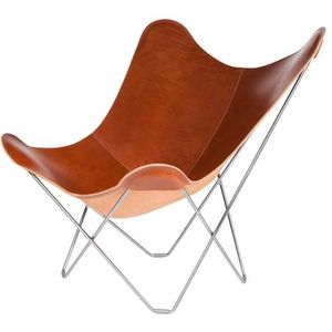 Cuero Pampa Mariposa Butterfly Chair Staal/Leer Montana-Chroom Bruin-Chroom, Grootte: 87cm x 92cm x 86cm, 1007