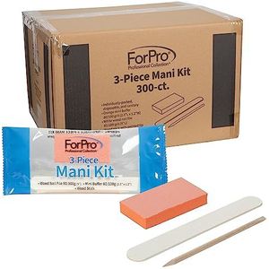 ForPro Basics Mani-set, 3-delig, witte houten nagelvijl 100/180, oranje mini-buffer 100/180, houten stift, 300 stuks