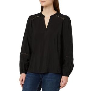 KAFFE Damesblouse V-hals lange mouwen relaxed fit kant lint details, Black Deep, 34