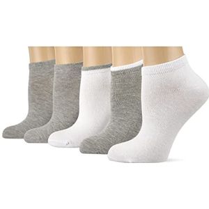 Nur Die Set van 5 sneakersokken Classic van ademend katoen, comfortabele antislip band voor dames, grijs/wit, 35-38 EU