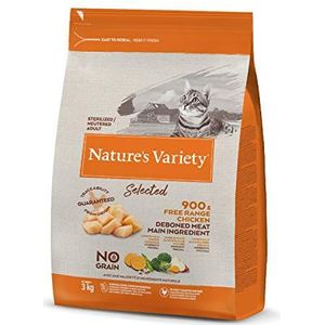 Nature's Variety Selected - Droogvoer voor volwassen katten gesteriliseerd – graanvrij – met kip buiten zonder botten – 3 kg