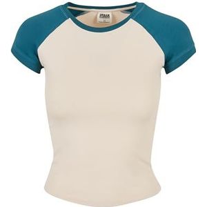 Urban Classics Dames Organic Stretch Short Retro Baseball Tee T-shirt, Witesand/Jasper, XL, wit/jasper, XL