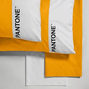 Pantone™ - beddengoed voor eenpersoonsbed, bedlaken 150 x 280 cm, kussensloop 50 x 80 cm, hoeslaken 90 x 200 cm, 100% katoen percal 200, aantal draden 50 cm - 1 tweepersoonsbed, Ocraa / wit