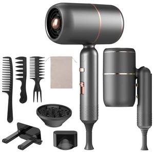 Carehabi Ionen föhn 2400 W haardroger, constanter, reisföhn inklapbaar met koud-/warmschakelaar, haardroger, 5 snelheden, 1 concentrator en diffuser, ideaal voor alle haartypes