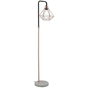 Relaxdays vloerlamp met diamantvormige lampenkap, marmeren voet, E27-fitting, HBD: 149 x 24,5 x 29 cm, koper/zwart/wit