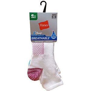 Hanes 6 paar lichtgewicht ademende enkelsokken voor dames, Wit Assorted, Shoe Size: 5-9