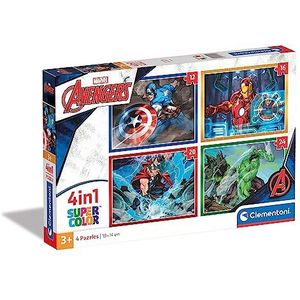Clementoni - 21525 - Supercolor Puzzel 4In1 - Marvel Avengers - Kinderpuzzels, 3 Jaar, Gemaakt in Italië