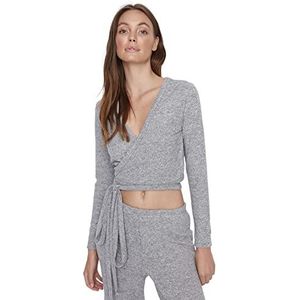 Trendyol Dames Loungewear Regular Standaard Double-Breasted Geweven Blouse, Grijs, M
