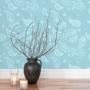 Apalis Vliesbehang Delicate Paisley Vector Patroon Muurafbeelding Vierkant | Fleece Behang Muurschildering Foto 3D Fotobehang voor Slaapkamer Woonkamer Keuken | Grootte: 336x336 cm, turkoois, 106800