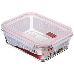 Tatay Voedselcontainer, glas, luchtdicht, inhoud 1,5 liter, clipdeksel, BPA-vrij, magnetronbestendig, oven, vriezer en vaatwasser, rood, afmetingen: 17,7 x 23 x 7,6 cm