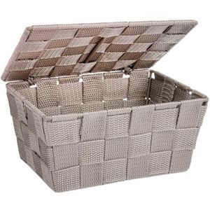WENKO Opslag Adria Taupe-Badkamermand met deksel, Polypropyleen, Bruin, 19 x 14 x 10 cm