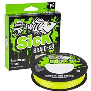 Berkley Sick Braid - 8-strengen gevlochten lijn, Super soepele 8-strengen Multifilament PE gevlochten roofvislijn 150/300/2000m voor het vissen op zowel zoet- als zoutwater - Hi-Viz Yellow, Fel Geel