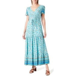 usha FESTIVAL Maxi-jurk voor dames, met bloemenprint, turquoise meerkleurig, S