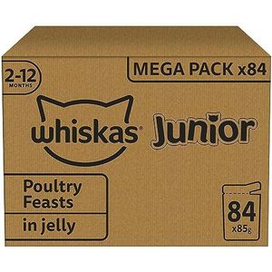 Whiskas Junior Natvoer - Gevogelte - Selectie in gelei - maaltijdzakjes 84 x 85g