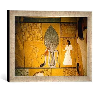 Ingelijste afbeelding van Egyptisch schilderij ""Göttin Mout in boom/Egypt. Wandschilderij"", kunstdruk in hoogwaardige handgemaakte fotolijst, 40x30 cm, zilver raya