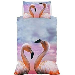 Italian Bed Linen Dekbedovertrek van microvezel met digitale print GOODNIGHT, Flamingo, eenpersoonsbed